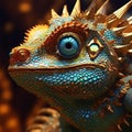 Close up view of a Closeup lizard and gold filigree. Generative Ai