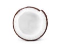 Close-up view of coconut, on white background. Exotic large coconut. Coconut kernel chunk.