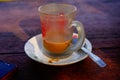 close-up view of coffee in glass cup on table Royalty Free Stock Photo