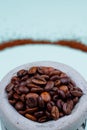 Close up view of Coffee on stone Mortar