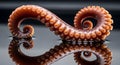 Close-up view of a coiled octopus tentacle with suction cups, reflected in water Royalty Free Stock Photo