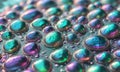 close-up view collection multicolored, shiny, and reflective drops water, creating visually striking and Royalty Free Stock Photo