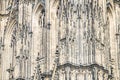 Close-up view of Cologne Cathedral Catholic Church gothic style building wall facade Royalty Free Stock Photo