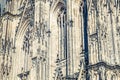 Close-up view of Cologne Cathedral Catholic Church gothic style building wall facade Royalty Free Stock Photo