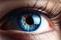 Close up view at a colored human eye created with generative AI technology Royalty Free Stock Photo