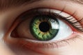 Close up view at a colored human eye created with generative AI technology Royalty Free Stock Photo