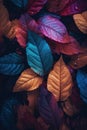Close-up view of colorful bundle of autumn leaves.