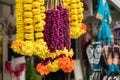 Close-up view of the colorful garlands for sale at the Little India Brickfields Royalty Free Stock Photo