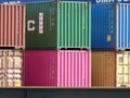 Close-up view of colorful shipping containers stacked at a terminal in the maritime Port of Le Havre, France, Europe Royalty Free Stock Photo