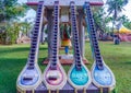 Close up view of colorful veena sculpture in line, Chennai, India, Feb 19 2017
