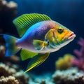 an underwater close up view of a beautiful colorful exotic fish,ai