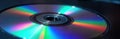 Close-up view of compact disc. Prismatic reflection shows colorful spectrum. Round shape, shiny surface. Represents old tech, Royalty Free Stock Photo