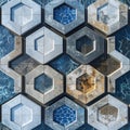 Industrial Hexagon Mosaic with Blue and Grunge Accents Royalty Free Stock Photo