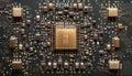 Close-up view of a complex integrated circuit on a microchip