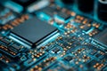 Close up View of Computer Circuit Board With Processor and Electronic Components in a Tech Setting Royalty Free Stock Photo