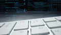 Close-Up View of a Computer Keyboard with Digital Code and Data Streams Representing Technology, Programming, and Modern Royalty Free Stock Photo