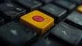 close-up view of a computer keyboard with a standout yellow button featuring a red target symbol in the center. AI Royalty Free Stock Photo