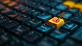 close-up view of a computer keyboard with a standout yellow button featuring a red target symbol in the center. AI Royalty Free Stock Photo