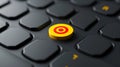 close-up view of a computer keyboard with a standout yellow button featuring a red target symbol in the center. AI Royalty Free Stock Photo