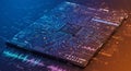 A close-up view of a computer microchip on a circuit board, featuring intricate Royalty Free Stock Photo