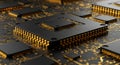 A close-up view of computer microchips on a circuit board. The central processing Royalty Free Stock Photo
