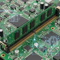 Close-up view of a computer motherboard with ram module Royalty Free Stock Photo