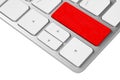 Close up view of a computer notebook keyboard with one red empty button isolated on white background. Technology background empty Royalty Free Stock Photo