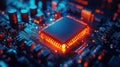 Close-up view of a computer processor highlighting its intricate design and complex architecture for computing power