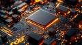 Close up view of a computer processor showcasing intricate details and design elements Royalty Free Stock Photo