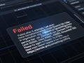 A close-up view of a computer screen displaying a failed error message with technical details isolated on white background Royalty Free Stock Photo