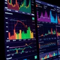 A close-up view of a computer screen displaying various graphs. T Royalty Free Stock Photo