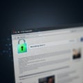 A close-up view of a computer screen displaying a web page focused on security. Royalty Free Stock Photo