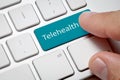 Close-up view on conceptual keyboard.Telehealth, blue key Royalty Free Stock Photo