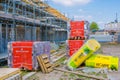 Close up view on a construction site with building materials, construction site in Rucphen, The Netherlands, 6 may, 2022