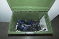 Close up view of container with electronics waste gathering for recycling. Royalty Free Stock Photo