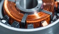 Close-up view of copper wire windings within an electric motor or generator component Royalty Free Stock Photo