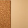 A close-up view of a cork board positioned vertically on the left side, contrasting Royalty Free Stock Photo