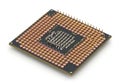 Close-up view of a cpu processor chip with multiple pins for computer motherboard connection Royalty Free Stock Photo