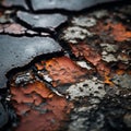 a close up view of a crack in the pavement