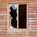 Close up view of cracked and broken glass window