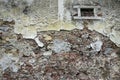 Close up view of crumbling plaster brick wall Royalty Free Stock Photo