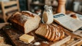 A close-up view of a cutting board with a selection of allergy-friendly ingredients: gluten-free bread, dairy-free