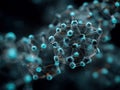 Close-up view of a cyan, interconnected molecular structure cluster Central focus on a large molecule with attached smaller ones Royalty Free Stock Photo