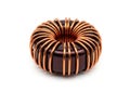 Close-up view of a cylindrical copper wire inductor or coil component Royalty Free Stock Photo