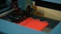 Close-up view of 3d printer during work at science technology exhibition. Media. 3D printing, additive technologies