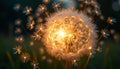 A close-up view of a dandelion seed head, transformed into a beautiful light display Royalty Free Stock Photo