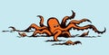 Octopus in the sea. Vector drawing Royalty Free Stock Photo