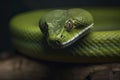 Close up view of dangerous green snake