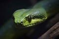 Close up view of dangerous green snake