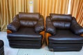Close up view, dark brown sofa in the living room Royalty Free Stock Photo